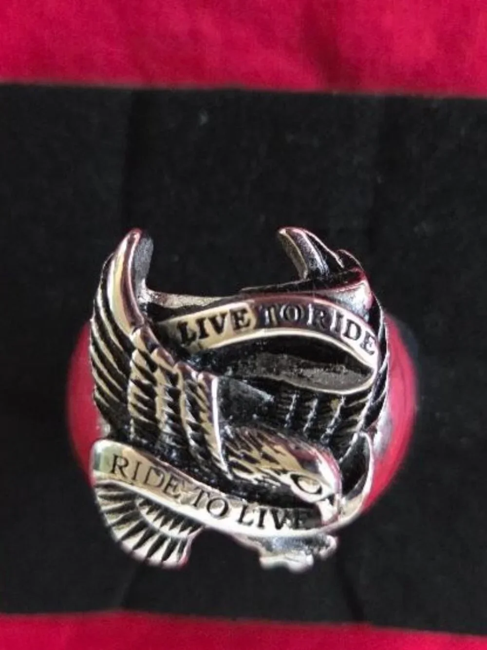 Mens Stainless Steel Biker Ring Size 14 | Live to Ride Ride to Live Ring